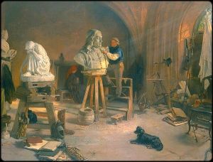 Freitag rzezbiacy popiersie Heweliusza